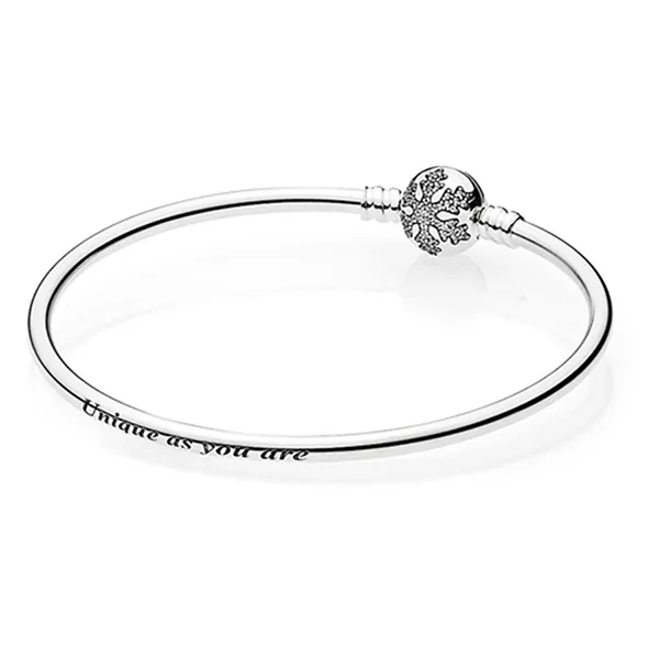 Vòng Đeo Tay Nữ Pandora Moments Silver Bangle, Unique Snowflake 590740CZ Màu Bạc