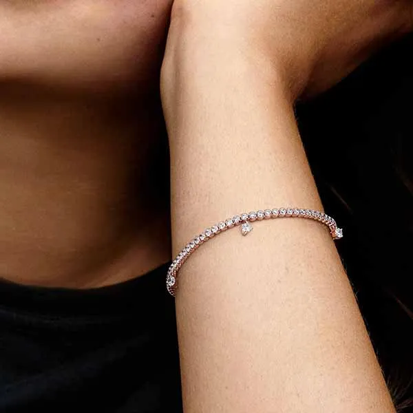 Vòng Đeo Tay Pandora Sparkling Drops Tennis Bracelet 582401C01 Màu Vàng Hồng
