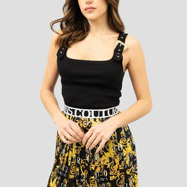 Áo Ba Lỗ Nữ Versace Jean Couture Tank Top Black Buckle Gold 74HAM619 J0004 899 Màu Đen