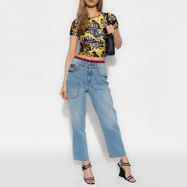 Áo Croptop Nữ Versace Jean Couture Black With Pattern Printed 74HAH602 JS178 G89 Phối Màu