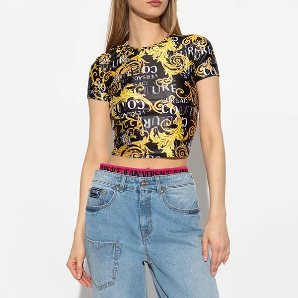 Áo Croptop Nữ Versace Jean Couture Black With Pattern Printed 74HAH602 JS178 G89 Phối Màu