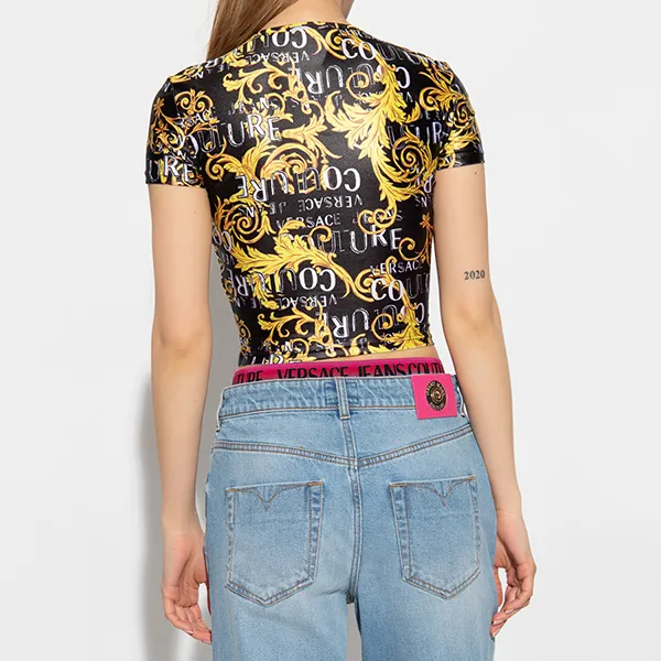 Áo Croptop Nữ Versace Jean Couture Black With Pattern Printed 74HAH602 JS178 G89 Phối Màu