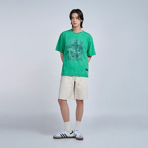 Áo Phông Acmé De La Vie ADLV Pokemon Isanghaessi Evolution Pigment Short Sleeve Tshirt Màu Xanh Green