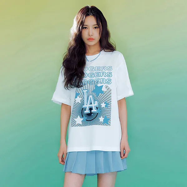 Áo Phông MLB Overfit Neon Festa LA Dodgers Tshirt 3ATSN0233-07WHS Màu Trắng