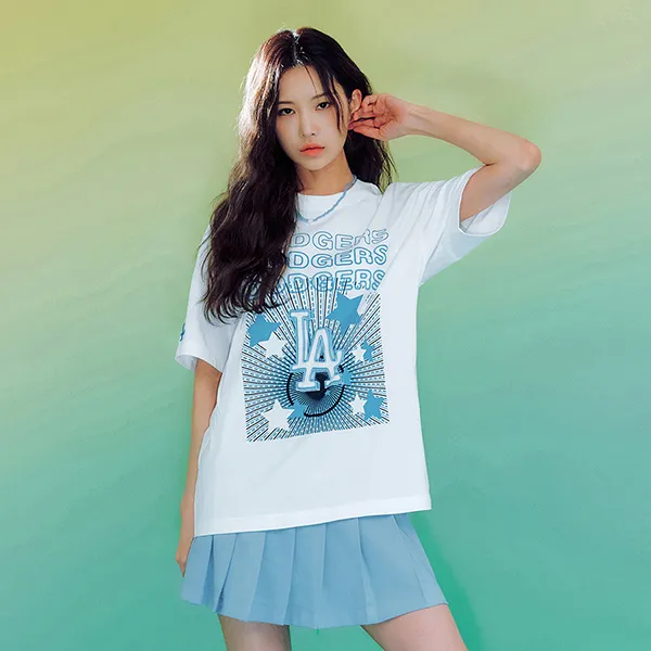 Áo Phông MLB Overfit Neon Festa LA Dodgers Tshirt 3ATSN0233-07WHS Màu Trắng