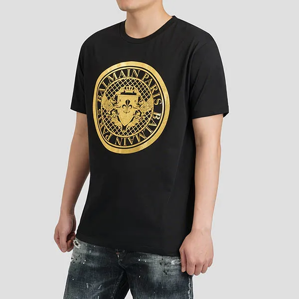 Áo Phông Nam Balmain Gold Coin Printed Black Tshirt AH1EG000BC05 EAD Màu Đen
