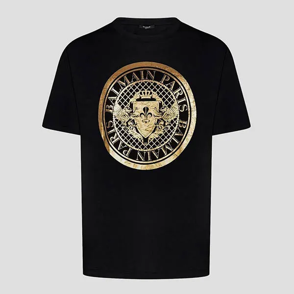 Áo Phông Nam Balmain Gold Coin Printed Black Tshirt AH1EG000BC05 EAD Màu Đen