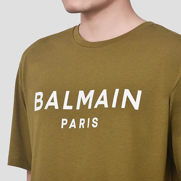 Áo Phông Nam Balmain Logo Printed Khaki Tshirt AH1EG000BB73 UEG Màu Xanh Kaki - Thời trang - Vua Hàng Hiệu