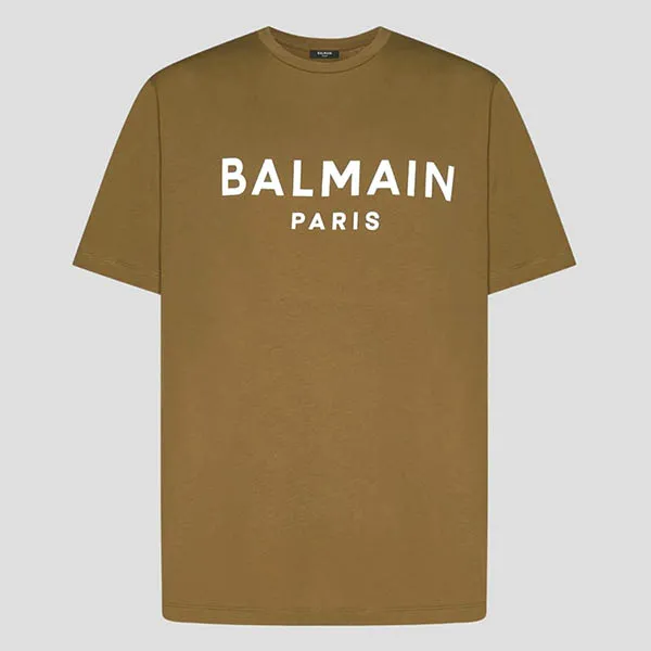 Áo Phông Nam Balmain Logo Printed Khaki Tshirt AH1EG000BB73 UEG Màu Xanh Kaki - Thời trang - Vua Hàng Hiệu