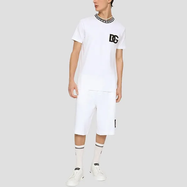 Áo Phông Nam Dolce & Gabbana D&G White With Logo DG Round-Neck Printed Tshirt G8PJ4Z HU7MA W0800 Màu Trắng