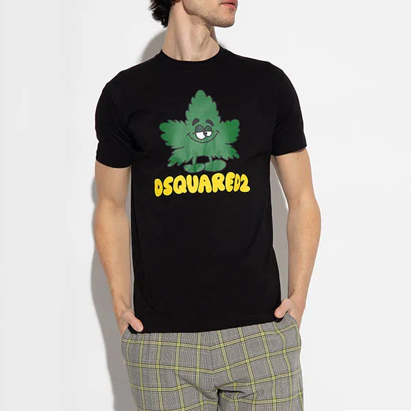Áo Phông Nam Dsquared2 Black Maple Leaf Printed Tshirt S71GD1279 S23009 900 Màu Đen