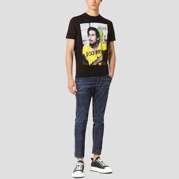 Áo Phông Nam Dsquared2 Tshirt Black With Bob Marley Printed S71GD1250 S23009 900 Màu Đen