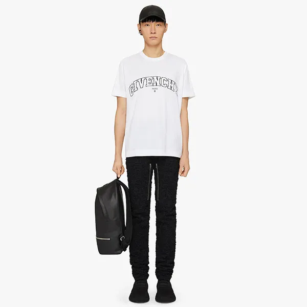 Áo Phông Nam Givenchy College Embroidered Logo Tshirt BM71CW3Y6B 116 Màu Trắng