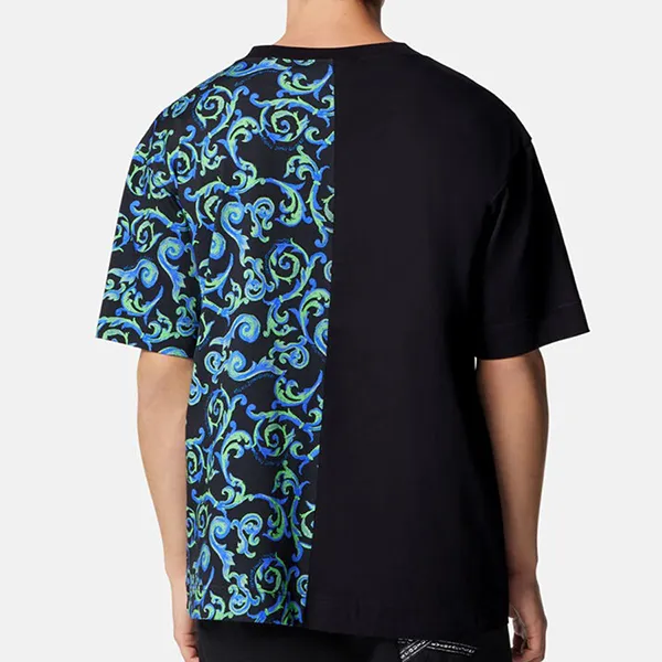 Áo Phông Nam Versace Sketch Couture Logo Tshirt E74GAHE06 Màu Đen Phối Màu
