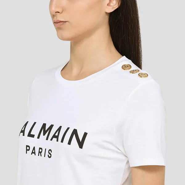 Áo Phông Nữ Balmain Logo Print With Buttons White Tshirt AF1EF005BB02 GAB Màu Trắng - Thời trang - Vua Hàng Hiệu