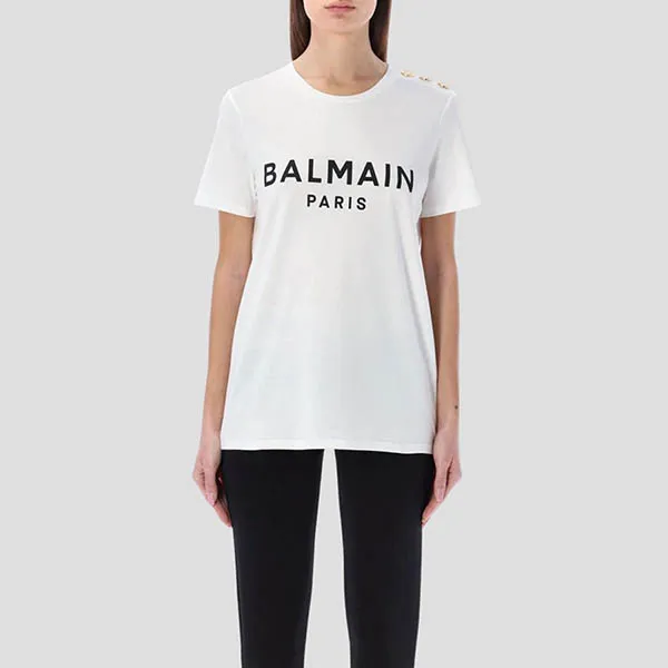 Áo Phông Nữ Balmain Logo Print With Buttons White Tshirt AF1EF005BB02 GAB Màu Trắng - Thời trang - Vua Hàng Hiệu