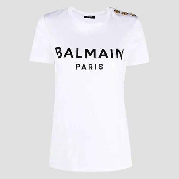 Áo Phông Nữ Balmain Logo Print With Buttons White Tshirt AF1EF005BB02 GAB Màu Trắng - Thời trang - Vua Hàng Hiệu