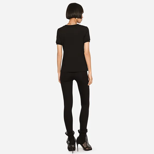 Áo Phông Nữ Dolce & Gabbana D&G Black With Logo DG Silver Tshirt F8T00Z G7B3U N0000 Màu Đen