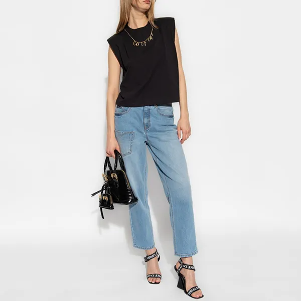 Áo Phông Nữ Versace Jean Coture Black With Necklace Tshirt 74HAHE06 CJ00E 899 Màu Đen