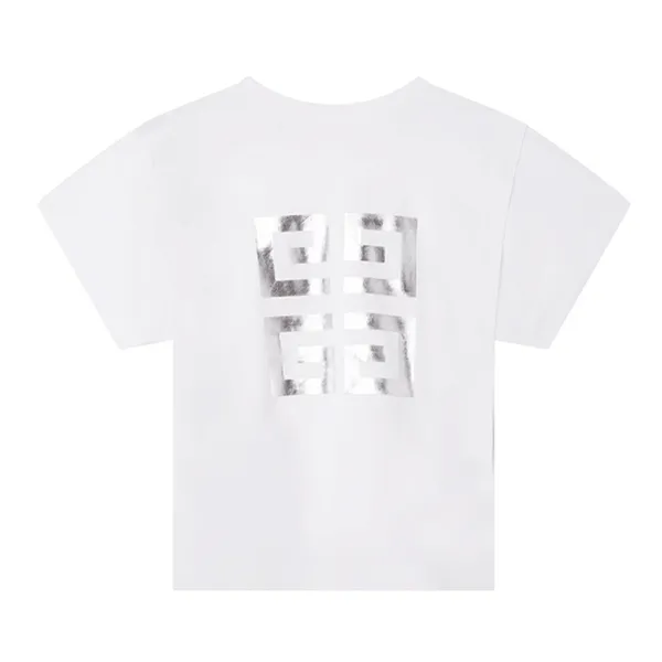 Áo Phông Trẻ Em Givenchy White With Silver Logo Printed Tshirt H15276/10B/WHITE Màu Trắng