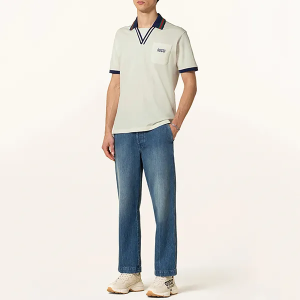 Áo Polo Gucci Cotton Piquet Polo Shirt Màu Trắng