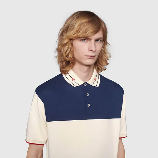 Áo Polo Gucci GG Embroidered Collar 645259 XJC6J 9062 Màu Xanh Be