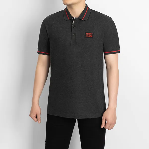 Áo Polo Nam Burberry Gray With Check Logo TB – 8067581 Màu Xám Size S