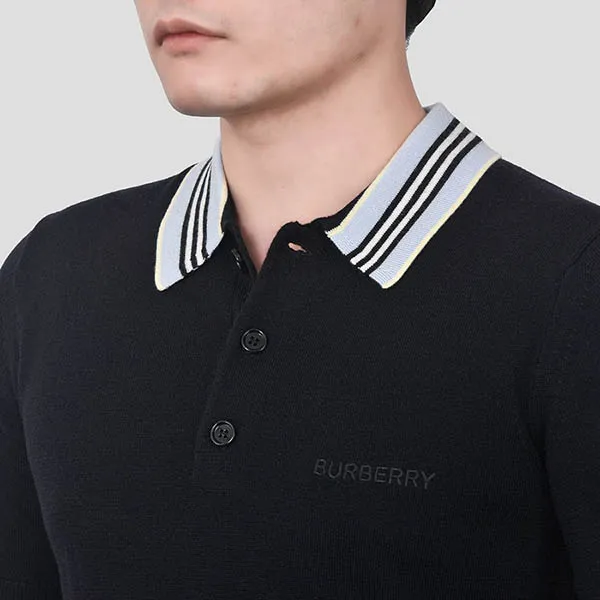 Áo Polo Nam Burberry Strip Collar Detail Coral Blue 80521561 Màu Xanh Đen