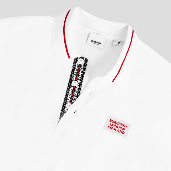 Áo Polo Nam Burberry White With Check Logo TB 8067577 Màu Trắng Size L