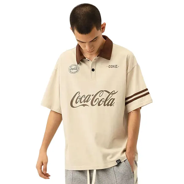 Áo Polo Nam Coca-Cola Logo Coke Màu Kem Size L