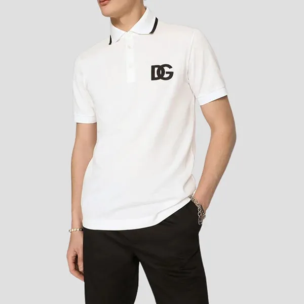 Áo Polo Nam Dolce & Gabbana D&G Logo Polo Shirt G8PU6Z Màu Trắng Size 44