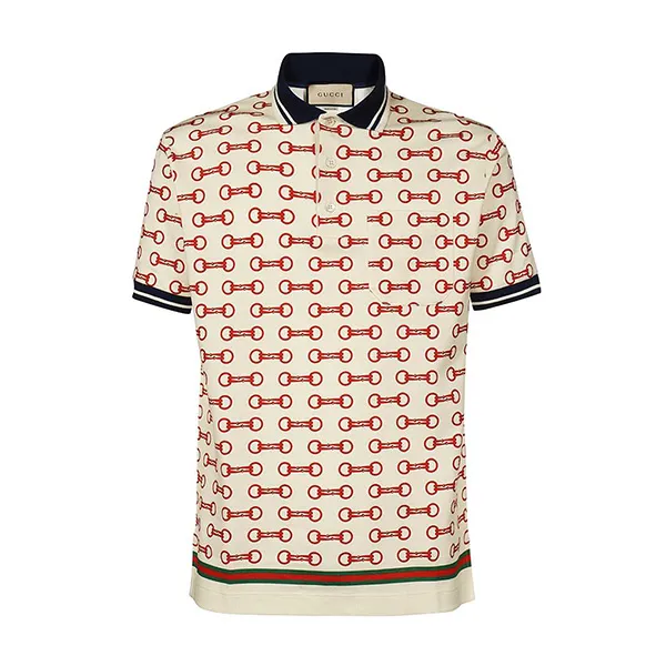 Áo Polo Nam Gucci GG Horsebit Print Cotton Shirt Màu Kem Họa Tiết - Thời trang - Vua Hàng Hiệu