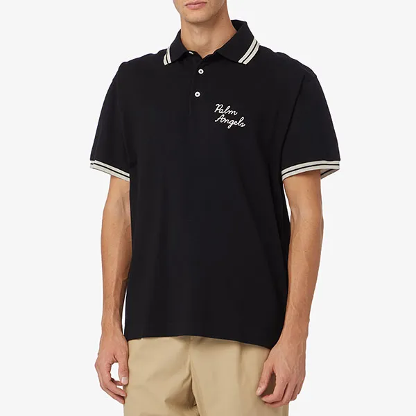 Áo Polo Nam Palm Angels Black Logo Embroidered PMGB012F22FAB001 Màu Đen