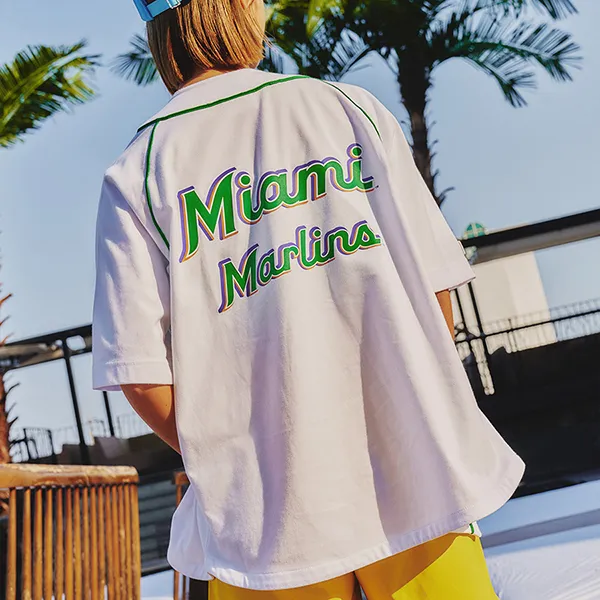 Áo Sơ Mi MLB Sunny Beach Miami Marlins 3ABSR0133-05WHS Màu Trắng - Thời trang - Vua Hàng Hiệu