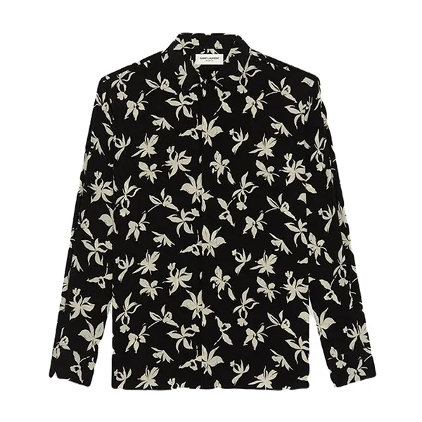 Áo Sơ Mi Nam Saint Laurent Yves YSL Floral Print Silk Shirt Màu Đen