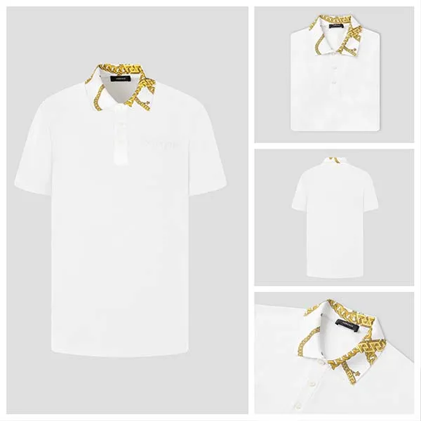 Áo Polo Nam Versace White With Logo Baroque Collar Printed A89505S 1A07325 2W110 Màu Trắng