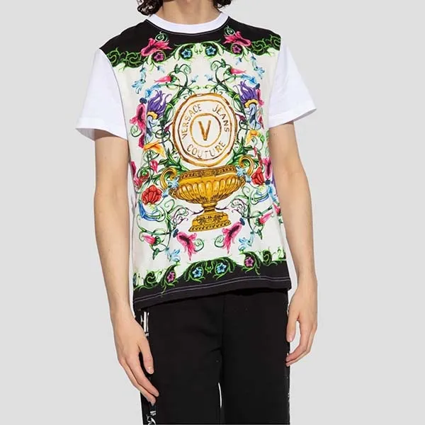 Áo Thun Nam Versace T-shirt Jean Couture White With Pattern Printed 74GAH6SG JS174 G03 Màu Trắng