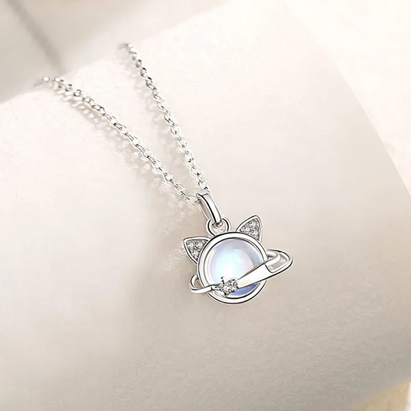 Dây Chuyền Nữ Lili Jewelry Đính Pha Lê Aurora Mèo Mặt Trăng LILI_466218 Màu Bạc - Trang sức - Vua Hàng Hiệu