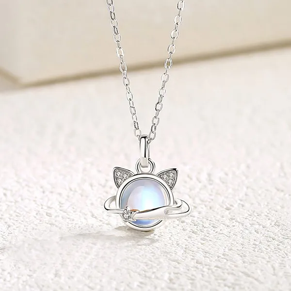 Dây Chuyền Nữ Lili Jewelry Đính Pha Lê Aurora Mèo Mặt Trăng LILI_466218 Màu Bạc - Trang sức - Vua Hàng Hiệu