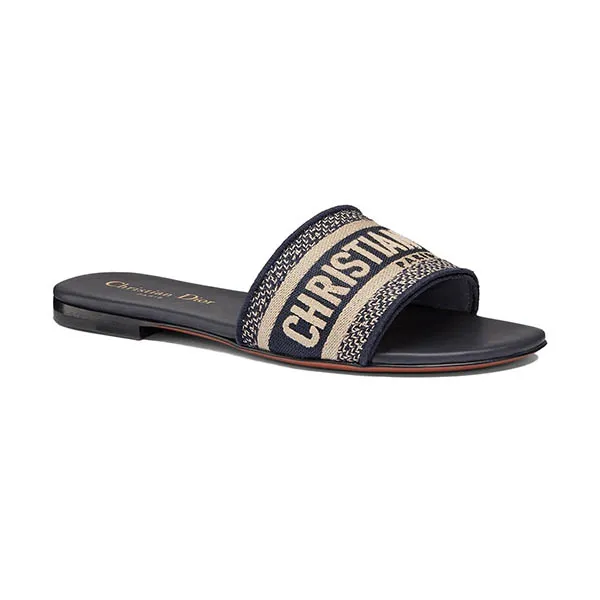Dép Dior Dway Slide Deep Blue Embroidered Cotton KCQ166ERC_S56B Màu Xanh Đậm