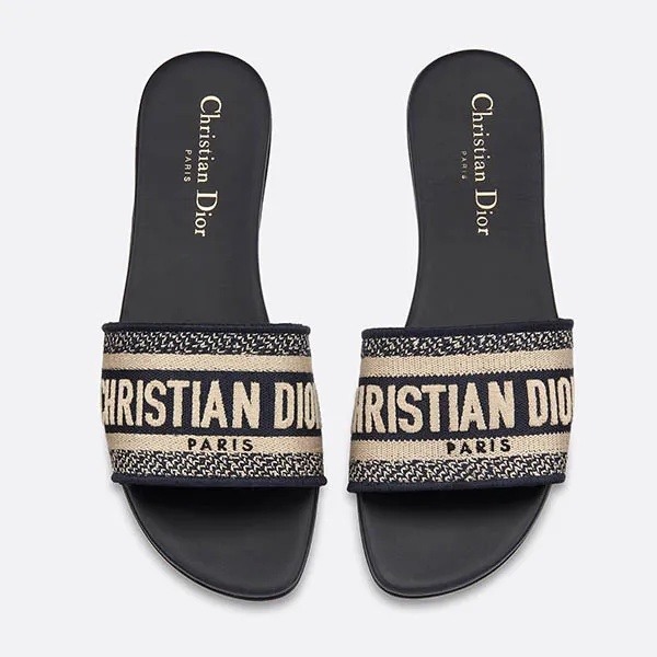 Dép Dior Dway Slide Deep Blue Embroidered Cotton KCQ166ERC_S56B Màu Xanh Đậm