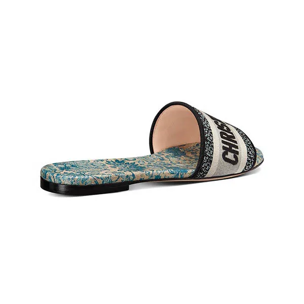 Dép Dior Dway Slide Gold Tone Embroidered Màu Xanh Blue - Dép - Vua Hàng Hiệu