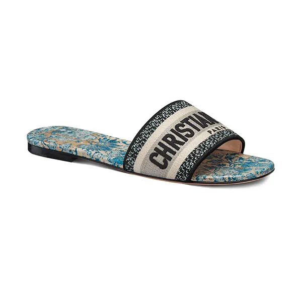 Dép Dior Dway Slide Gold Tone Embroidered Màu Xanh Blue - Dép - Vua Hàng Hiệu