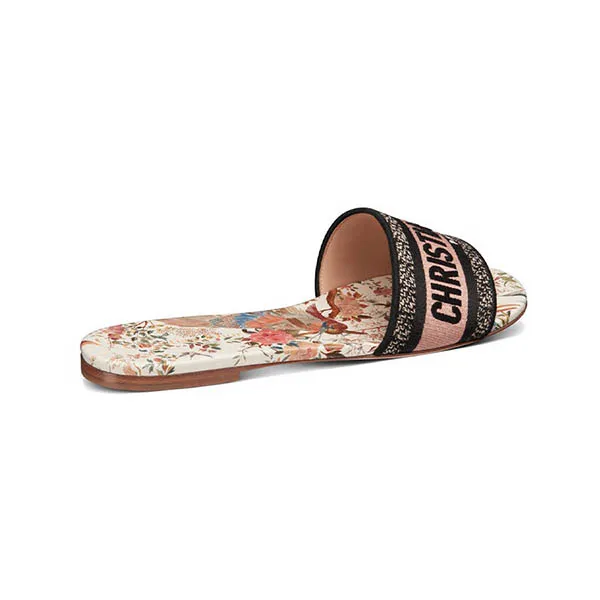 Dép Dior Dway Slide White Multicolor Embroidered D'Jardin D'Hiver Motif KCQ209JHR_S43L Màu Hồng Nhạt