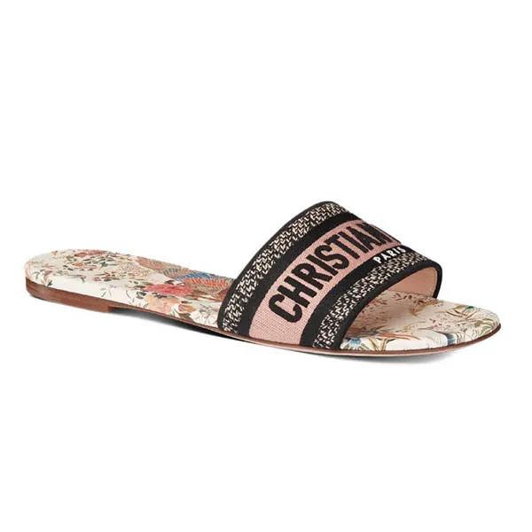 Dép Dior Dway Slide White Multicolor Embroidered D'Jardin D'Hiver Motif KCQ209JHR_S43L Màu Hồng Nhạt