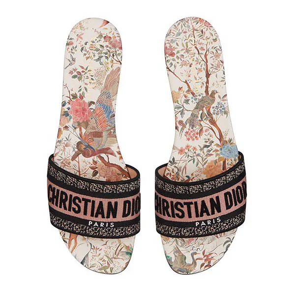 Dép Dior Dway Slide White Multicolor Embroidered D'Jardin D'Hiver Motif KCQ209JHR_S43L Màu Hồng Nhạt