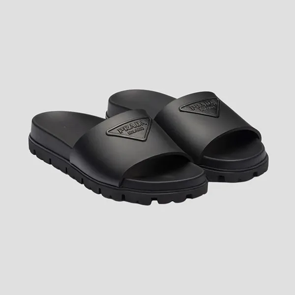 Dép Nam Prada Black Rubber Logo Patch 2X3085 3LKV F0002 Màu Đen Size 7