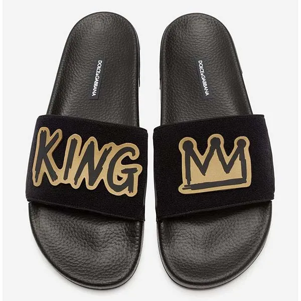 Dép Unisex Dolce & Gabbana D&G King Patch Slides Màu Đen