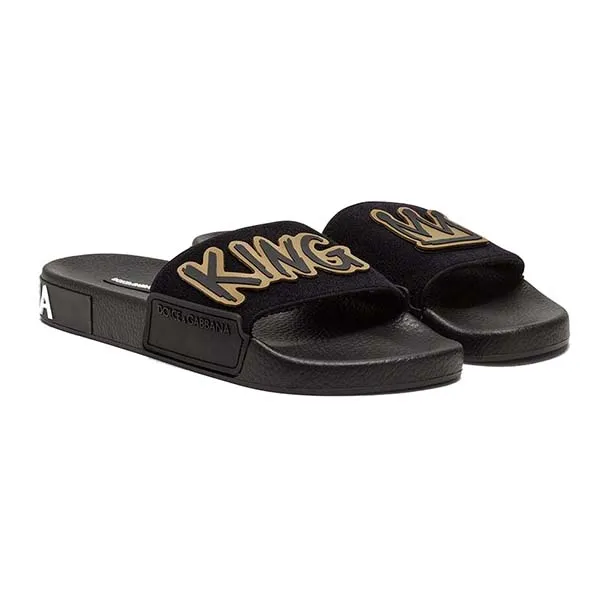 Dép Unisex Dolce & Gabbana D&G King Patch Slides Màu Đen