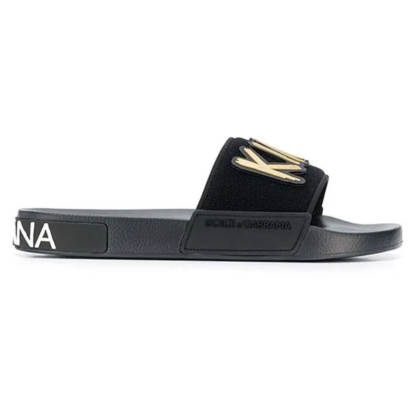 Dép Unisex Dolce & Gabbana D&G King Patch Slides Màu Đen
